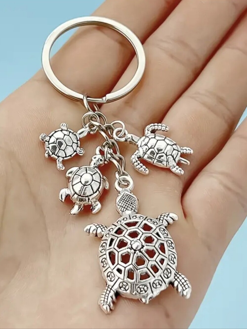 Marine Sea Turtles Keychain Silvertone
